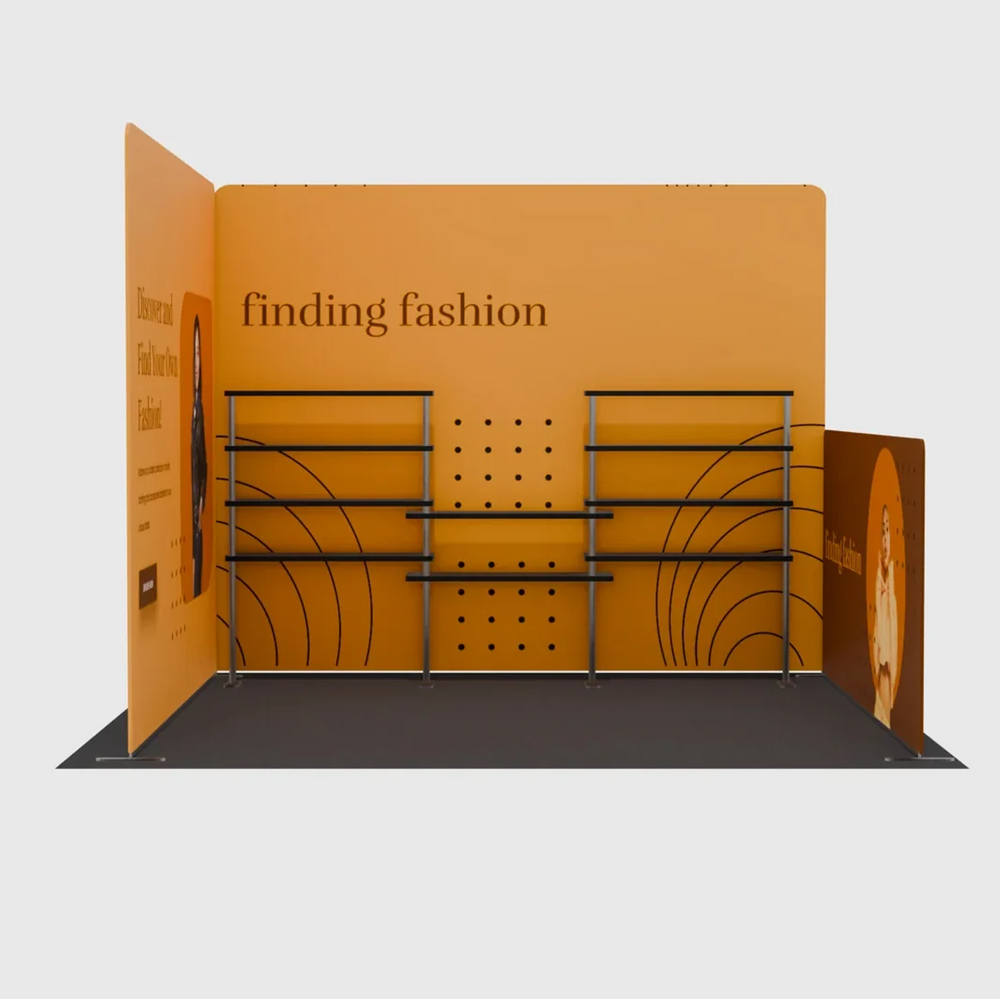 3x3m Corner Booth Kit with Back & Side Walls & 10 Shelves