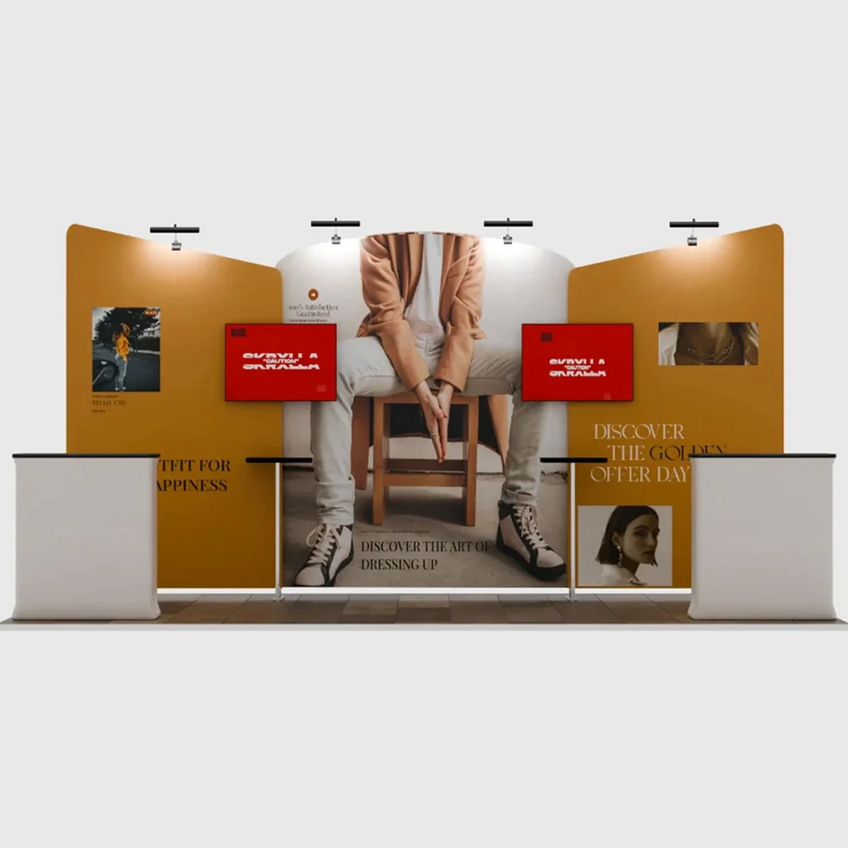 6x3m Booth Kit with Curved Centre Wall & Inclined Side Walls