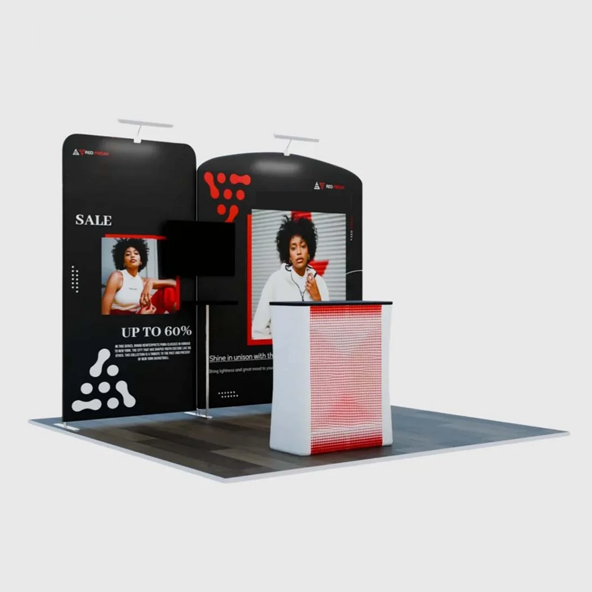 3x3m Booth Kit with Sloped & Straight Walls, Counter & TV Mount