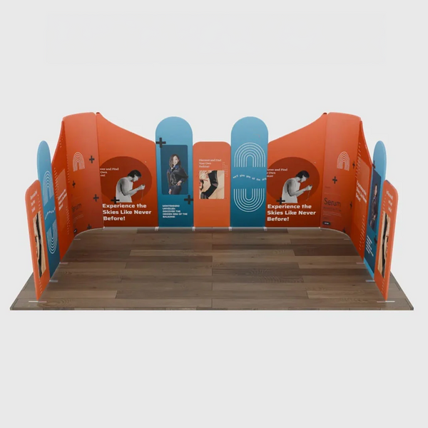 Mur de stand en tissu magnétique 6x6m avec 13 panneaux et sections inclinées