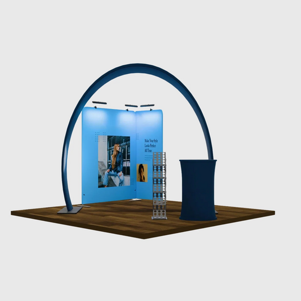 Kit d'exposition modulaire en arc outrepassé pour stands de 3 m de large