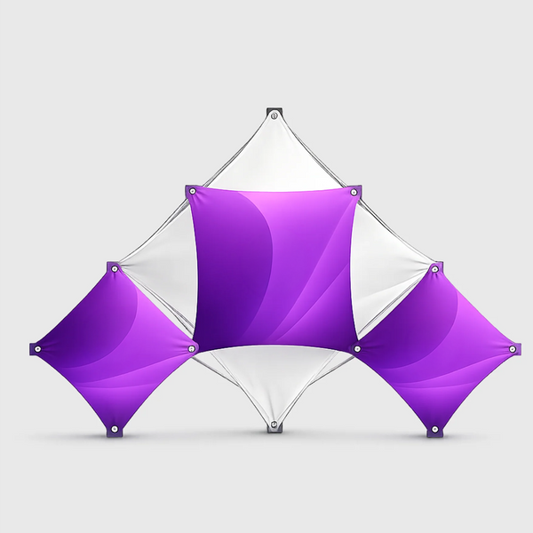 Présentoir grille pop-up GeoMetrix en tissu triangulaire moyen