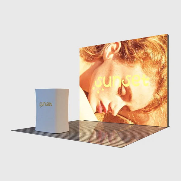 Mur rétroéclairé SEG 3x3m avec comptoir LED