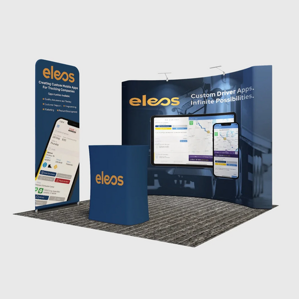 Kit de stand avec mur incurvé 3x3m, kakémono et comptoir