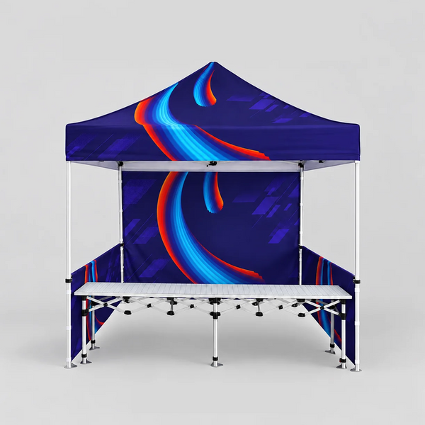 Tente événementielle en tissu 3 m x 3 m avec comptoir pliant