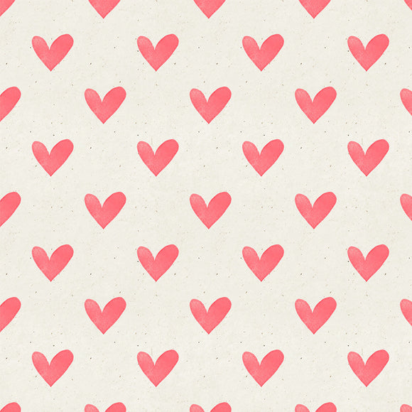 Seamless Watercolor Heart Pattern on Paper Texture Background