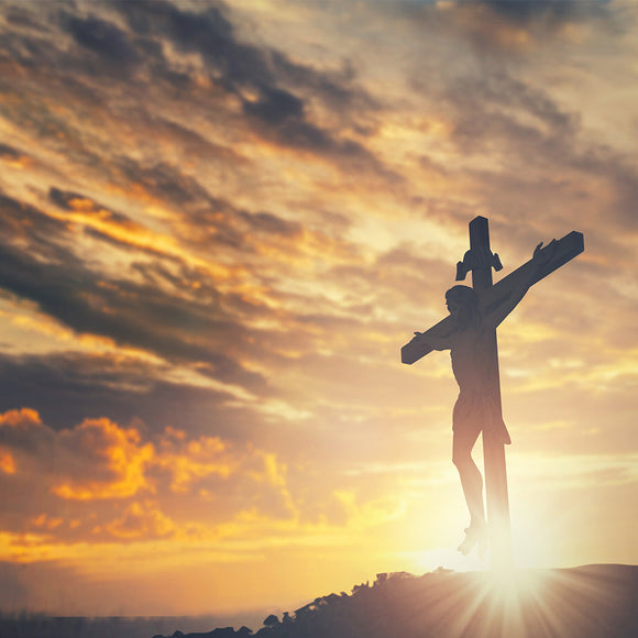 Jesus Christ Crucifix Cross Over Sunset Backdrop