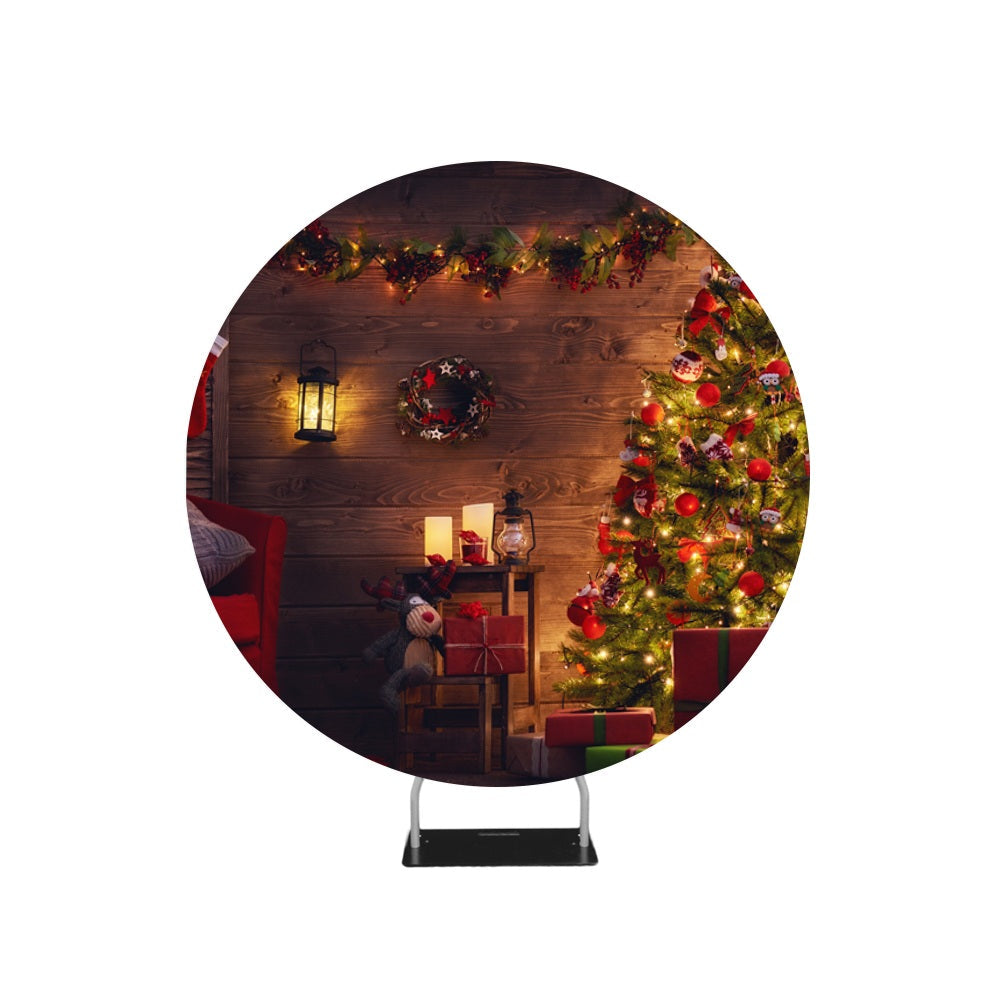 Beautiful decorated living room for Christmas circle background stand