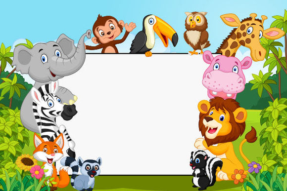 Cartoon Collection Animal With Blank Sign Background