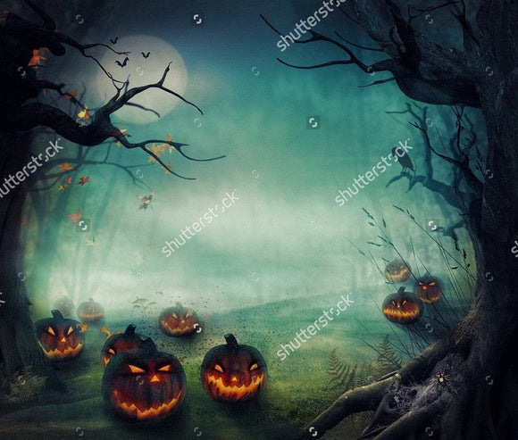 Forest Pumpkin with Spooky Tree Background