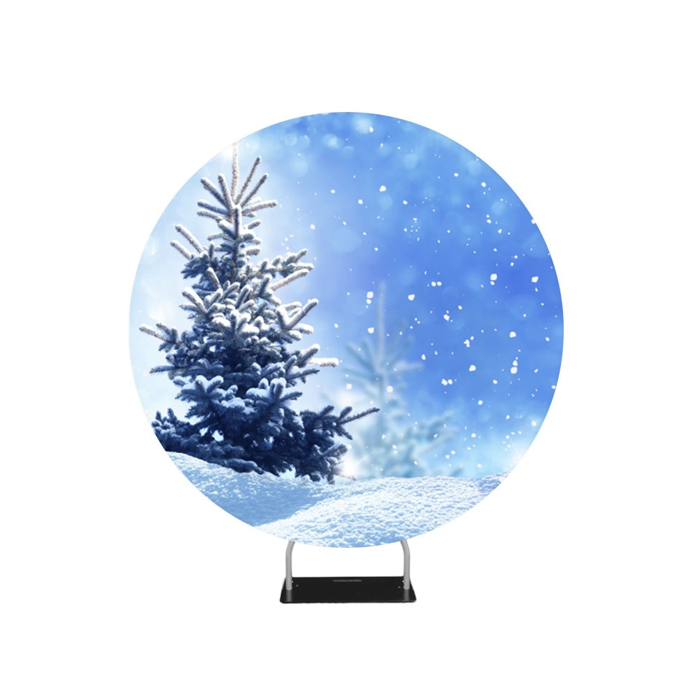 Support de toile de fond de cercle de toile de fond de ciel scintillant bleu arbre gelé