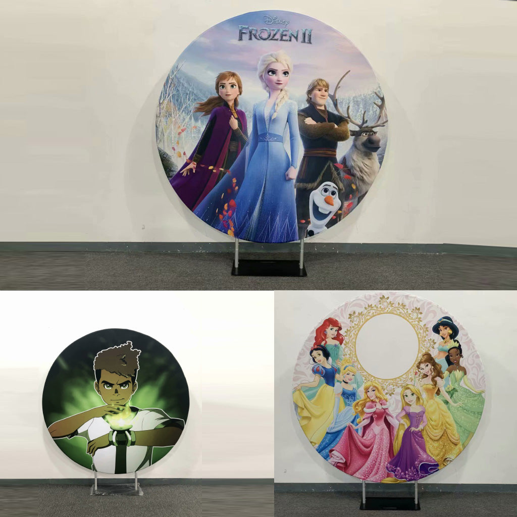 Custom design print on round frame backing for parties/events/weddings