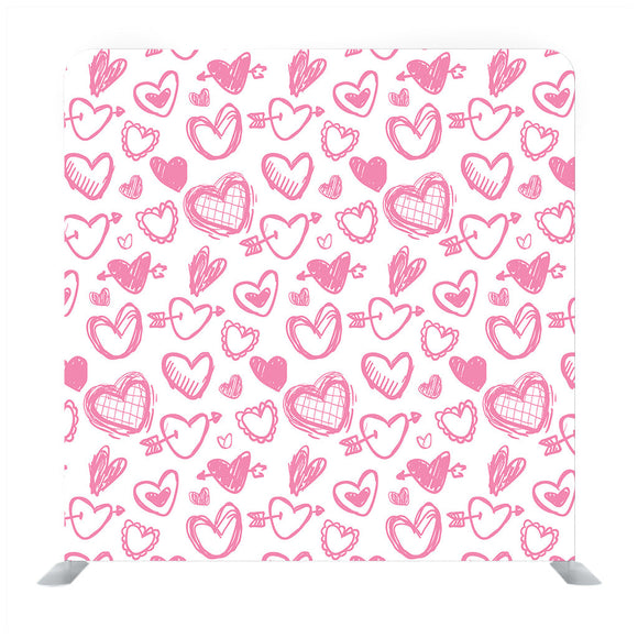 Pink hand drawn heart pattern with white Media wall background