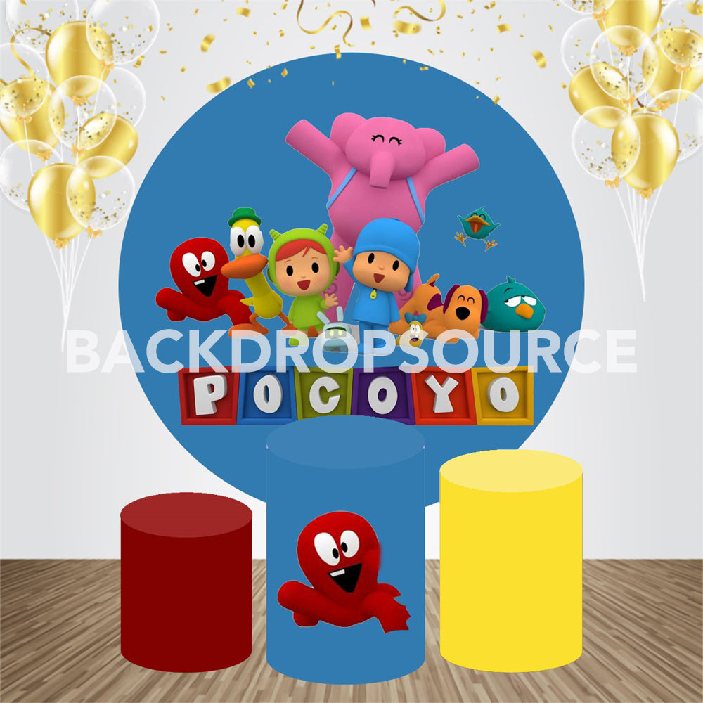 Happy Kids With Comic Animals Event Party Round Backdrop Kit