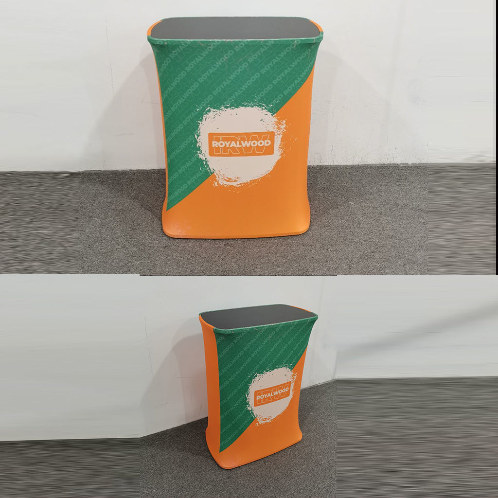 Rectangular fabric display counter (for podiums and exhibition stands)