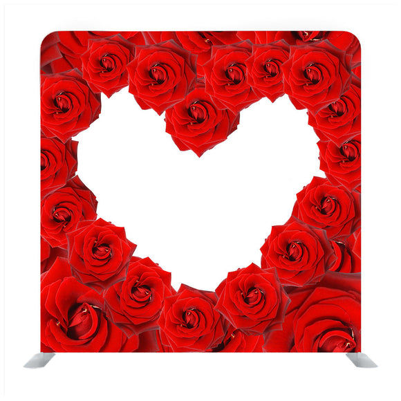 Red roses heart shape border on white media wall