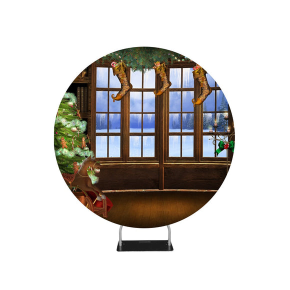 Snowy Outview Photo Christmas Backdrop Circle backdrop stand