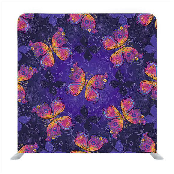 Spring dark purple pattern with colorful butterflies and flowers Media wall