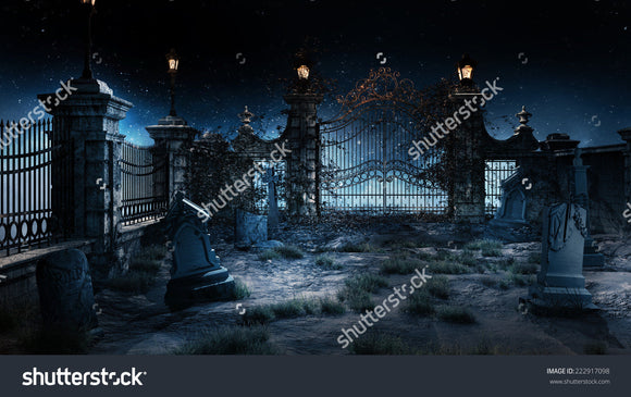 Old Cemetery with Iron Gate Print Photography Backdrop